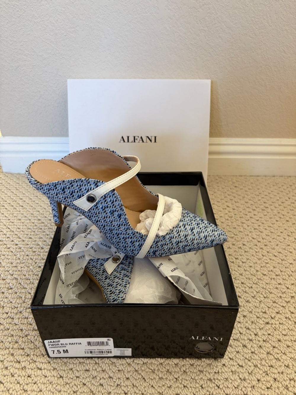 Alfani Blue and White Patterned Heels